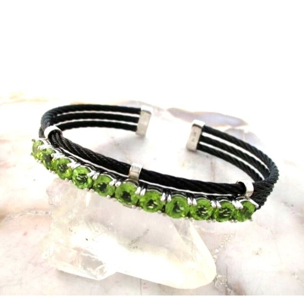 DK JTV GREEN PERIDOT STAINLESS STEEL CUFF BRACELET 5.00CTW NIB
